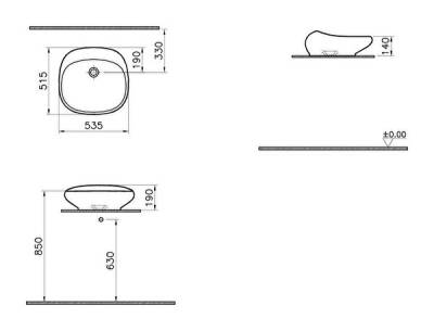 VitrA İstanbul Çanak lavabo 4520B403-0016 Dikdörtgen - 55x52 cm - armatür deliksiz - su taşma deliksiz - Clean - beyaz - 3