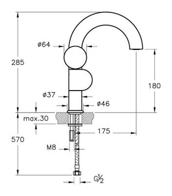 VitrA Liquid Lavabo Bataryası A4275539 Soldan Kullanım - Parlak Siyah - 2