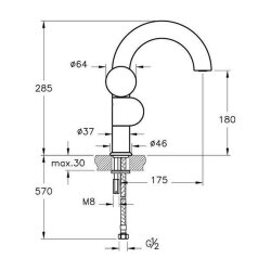 VitrA Liquid Lavabo Bataryası A4275539 Soldan Kullanım - Parlak Siyah - 2