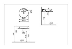 Artema Memoria Çanak lavabo 5880B401-0563 Yuvarlak - kompakt - 50x51 cm - tek armatür delikli - su taşma deliksiz - Clean - mat beyaz - 3