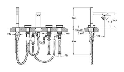 VitrA Memorıa Küvet Bataryası A4231657 5 Delikli - Krom-Beyaz - 4