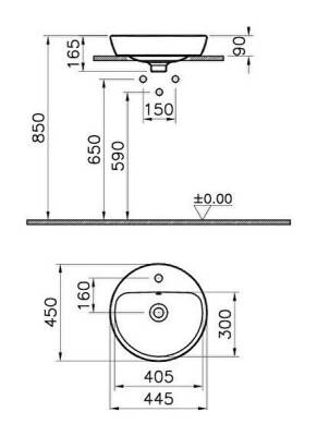 VitrA Metropole Çanak lavabo 5941B003-0001 Yuvarlak - kompakt - 45x45 cm - tek armatür delikli - su taşma delikli - beyaz - 2