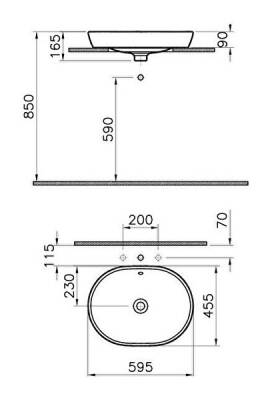 VitrA Metropole Çanak lavabo 5942B003-0012 Oval - 60x46 cm - armatür deliksiz - su taşma delikli - beyaz - 2