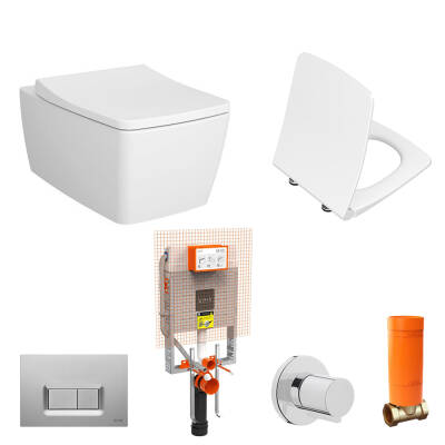 VitrA Metropole Kanallı Asma Klozet ve Soft Slim Kapak Seti - Beyaz - 1