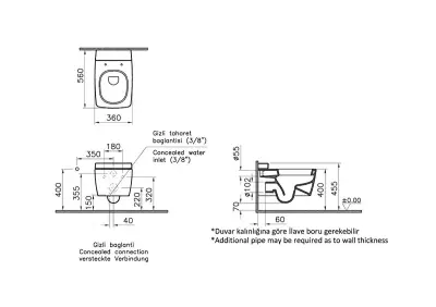 VitrA Metropole VitrAfresh Kanallı Asma Klozet ve Soft Slim Kapak Seti - Beyaz - 3