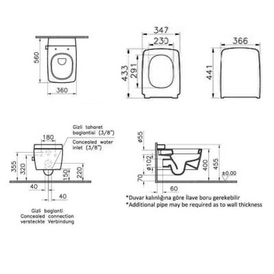 VitrA Metropole Rim-Ex Temassız Taharet Musluklu Asma Klozet ve Kapak Takımı, Beyaz - 2