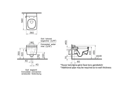 VitrA Metropole VitrAfresh Entegra Ara Musluklu Asma Klozet ve Soft Slim Kapak Seti - Beyaz - 3