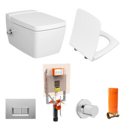 VitrA Metropole VitrAfresh Entegra Ara Musluklu Asma Klozet ve Soft Slim Kapak Seti - Beyaz - 1