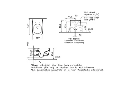 VitrA Metropole Rim-Ex Asma Klozet ve Slim Soft Kapak Takımı - Siyah - 3