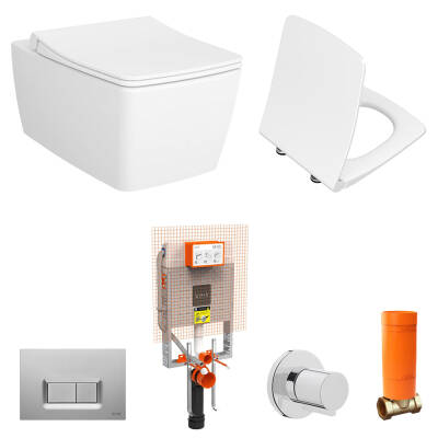 VitrA Metropole Rim-Ex Asma Klozet ve Soft Slim Kapak Seti - Beyaz - 1