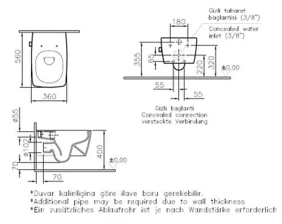 VitrA Metropole Rim-Ex Entegre Ara Musluklu Asma Klozet Slim Soft Kapak ve Gömme Rezervuar Seti - 3