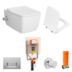 VitrA Metropole Rim-Ex Entegre Ara Musluklu Asma Klozet Slim Soft Kapak ve Gömme Rezervuar Seti - 1