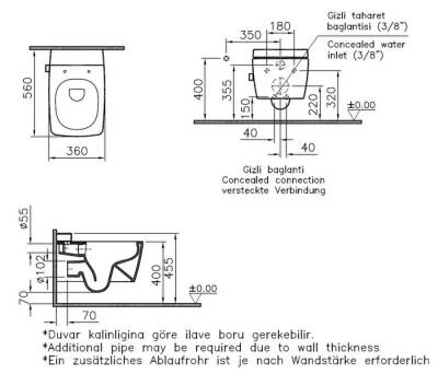 VitrA Metropole Rim-Ex VitrAfresh Entegre Ara Musluklu Asma Klozet ve Kapak Takımı, Beyaz - 3