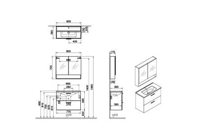 VitrA Mia 66050 Banyo Dolabı Seti, Çekmeceli, 80cm, Beyaz - 3