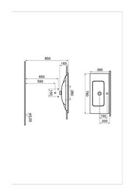 VitrA Mia Etajerli lavabo 7462L003-0001 Dikdörtgen - 80x40 cm - tek armatür delikli - su taşma delikli - beyaz - 3