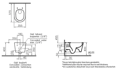 VitrA Nest Rim-Ex Asma Klozet - Yavaş Kapanır Kapak ve Gömme Rezervuar Seti - Beyaz - 3