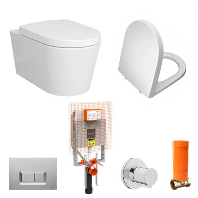 VitrA Nest Rim-Ex Asma Klozet - Yavaş Kapanır Kapak ve Gömme Rezervuar Seti - Beyaz - 1