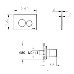 VitrA Origin, 800-2033 Kumanda Paneli ve Stop Valf Seti, Parlak Krom (740-2480, A41461GR) - 2
