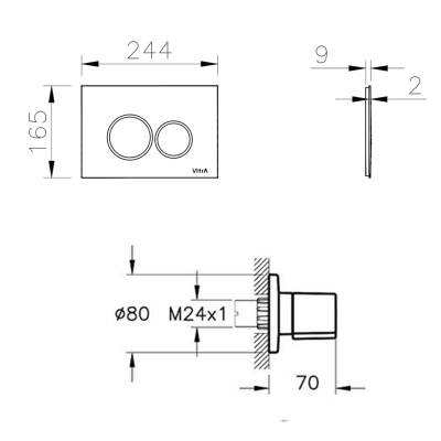 VitrA Origin, 800-2033 Kumanda Paneli ve Stop Valf Seti, Parlak Krom (740-2480, A41461GR) - 2