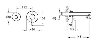 VitrA Origin Ankastre Lavabo Bataryası A4258134 Sıva Üstü Grubu - İki Rozetli - Fırçalı Nikel - 4