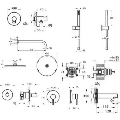 VitrA Origin Ankastre Duş Seti - 8 Parça - Siyah - 2