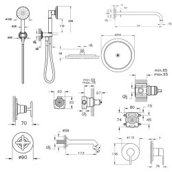 VitrA Origin Classic Ankastre Duş Seti, 8 Parça, Krom - 2