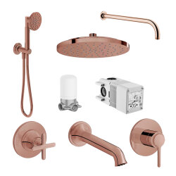 VitrA Origin Classic Ankastre Duş Seti, 8 Parça, Soft Bakır