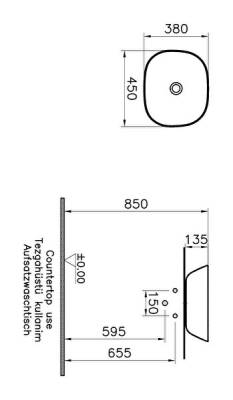 VitrA Plural Çanak lavabo 7810B420-0016 Oval - kompakt - 45x38 cm - armatür deliksiz - su taşma deliksiz - Clean - mat bej - 3