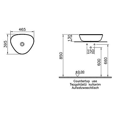 VitrA Plural Çanak Lavabo 7812B403-0016 Üçgen - Kompakt - 45x40 cm - Armatür Deliksiz - Su Taşma Deliksiz - Clean - Beyaz - 2