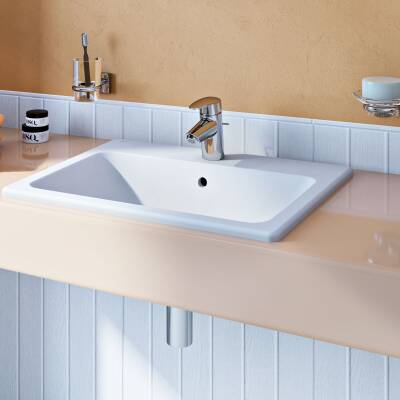 VitrA S20 Tezgahüstü lavabo 5465B003-0001 Dikdörtgen - 55x45 cm - tek armatür delikli - su taşma delikli - beyaz - 2