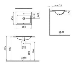 VitrA S20 Tezgahüstü lavabo 5465B003-0001 Dikdörtgen - 55x45 cm - tek armatür delikli - su taşma delikli - beyaz - 3