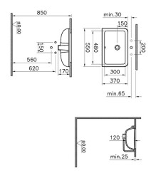 VitrA S20 Tezgahaltı lavabo 7475B003-0618 Dikdörtgen - 55x37 cm - armatür deliksiz - su taşma delikli - beyaz - 2