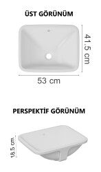VitrA S20 Tezgahaltı lavabo 5339B003-0012 Dikdörtgen - 55x42 cm - armatür deliksiz - su taşma delikli - beyaz - 2