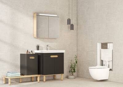 VitrA Sento Aynalı Kapaklı Dolap Seti, Antrasit, 80 cm (60809,60896) - 3