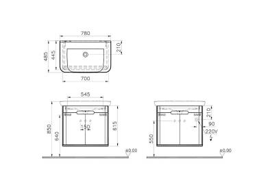 VitrA Sento Aynalı Kapaklı Dolap Seti, Antrasit, 80 cm (60809,60896) - 4