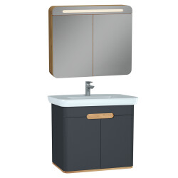 VitrA Sento Aynalı Kapaklı Dolap Seti, Antrasit, 80 cm (60809,60896) - 1