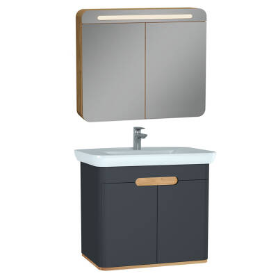 VitrA Sento Aynalı Kapaklı Dolap Seti, Antrasit, 80 cm (60809,60896) - 1