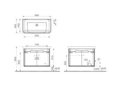 VitrA Sento Aynalı, Kapaklı Dolap Seti, Antrasit 100cm (60811,60897) - 3