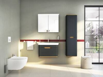 VitrA Sento Aynalı Çekmeceli Dolap Seti, Antrasit, 80cm (60819,60896) - 8