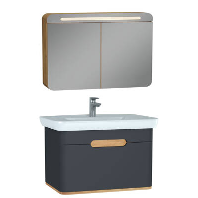 VitrA Sento Aynalı Çekmeceli Dolap Seti, Antrasit, 80cm (60819,60896) - 1