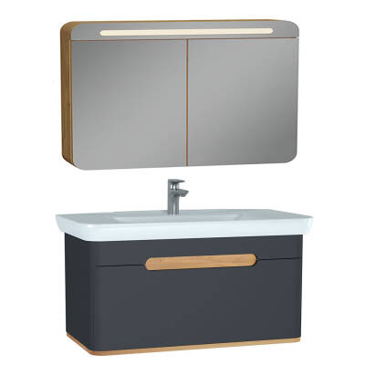 VitrA Sento Aynalı Çekmeceli Dolap Seti, Antrasit, 100cm (60820, 60897) - 1