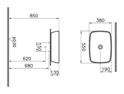 VitrA Shift Çanak lavabo 7075B003-0016 Dikdörtgen - 55x38 cm - armatür deliksiz - su taşma deliksiz - beyaz - 3