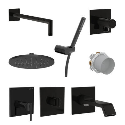 VitrA Suit Mekanik Ankastre Elduşlu Banyo/Duş Seti,8 Parça, Parlak Siyah - 1