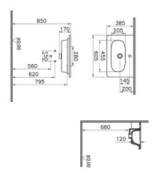 VitrA Zentrum Etajerli lavabo 7790B003-0001 Dikdörtgen - kompakt - 60x38 cm - tek armatür delikli - su taşma delikli - beyaz - 3