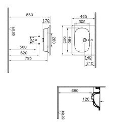 VitrA Zentrum Etajerli lavabo 7791B003-0001 Dikdörtgen - 60x46 cm - tek armatür delikli - su taşma delikli - beyaz - 4
